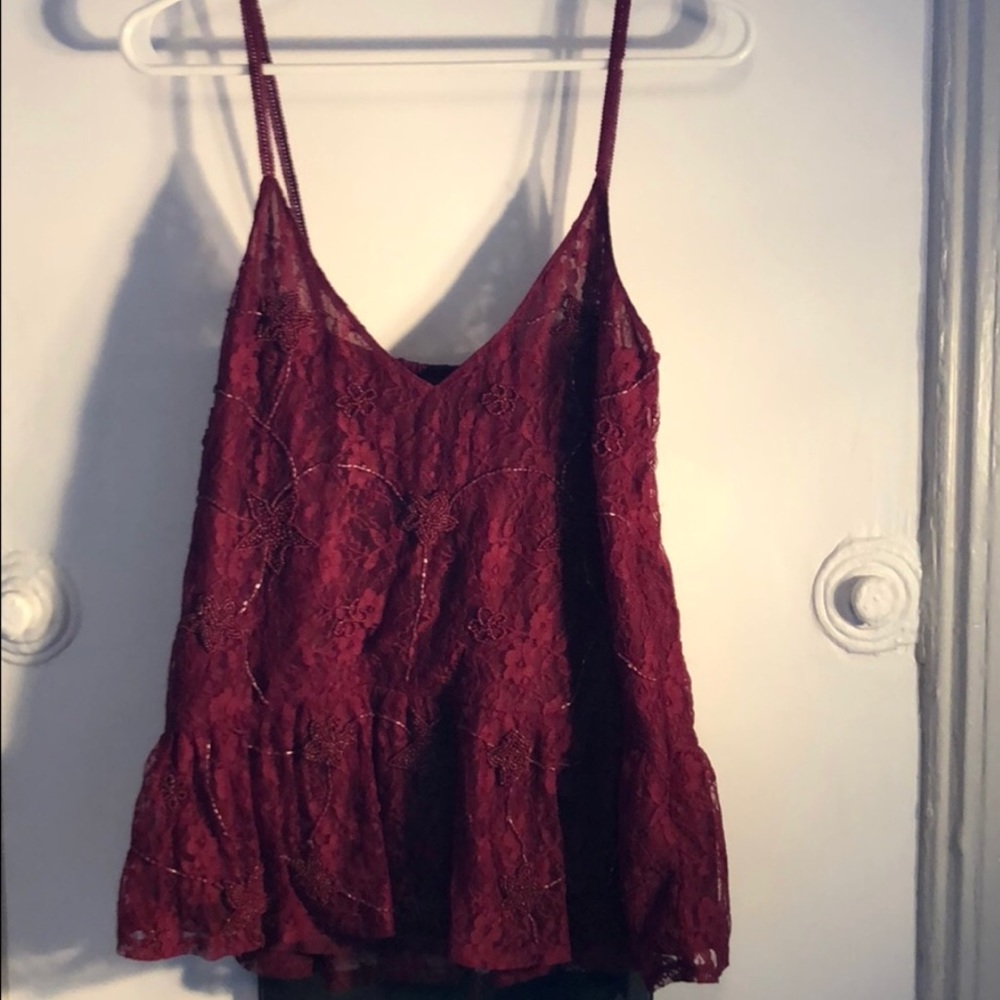 Burgundy Laced and Beaded Top